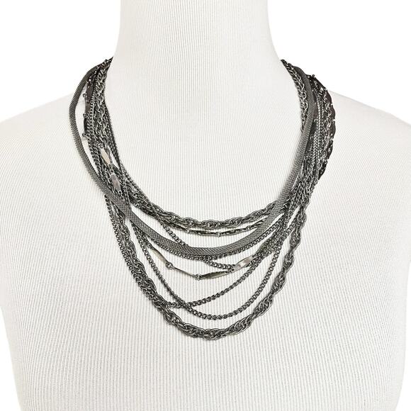 Multi-Strand Layered Chain Silver-Tone Necklace 23" Heavy Chunky - Picture 2 of 7